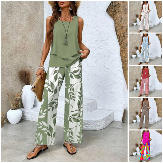 Dames Trendy Print 2-delige Outfits Mouwloze Top & Broek