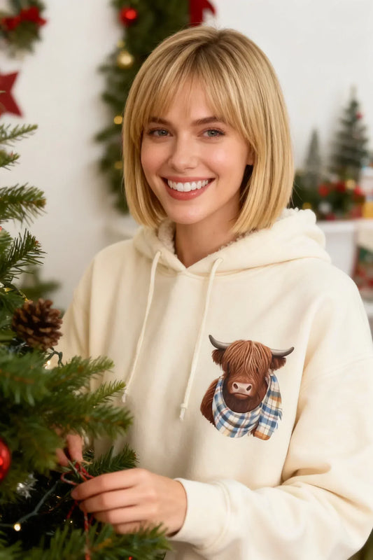 🎄🎅KERSTUITVERKOOP 50% KORTING!!🎁Schattig Highland Cow-sweatshirt met capuchon en fleecevoering🦬
