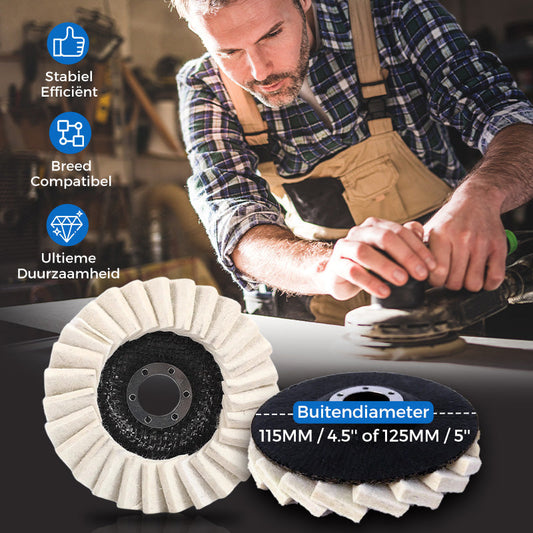 🎄Kerstdeal ALTIJD 50% KORTING!🪚Vilten Polijstschijf Met Klep - Hoogwaardig Wol (115/125mm) & Hoogglans Effect: Voor Metaal, Hout & Autowerk!