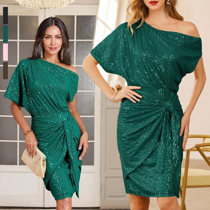 💃👠Hot Sale 50% UIT🖤Sparelmoer One-Shoulder Ruched Dress✨🌙 Gratis Maan & Ster Ketting voor eerste 100 bestellingen! 🎁