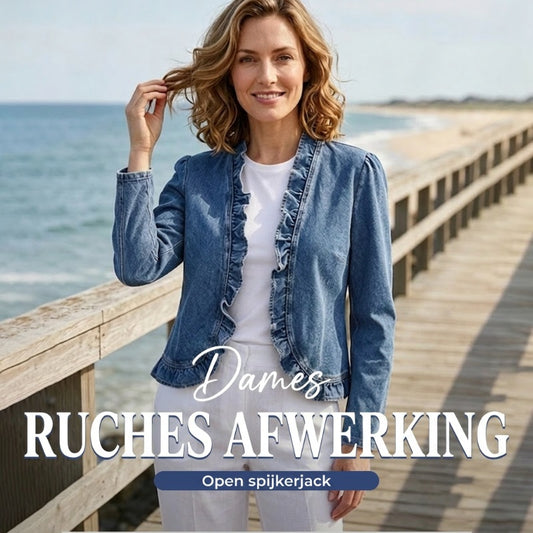 🧥 NU 57% KORTING! 🌸 Dames denimjas met ruches en open front – Lichtgewicht & vrouwelijk – Veelzijdig & chic 👗