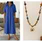 ⏰TIJDELIJK KORTING👗🌿Linnenmix midi shirtjurk V-hals losse pasvorm voor warme dagen