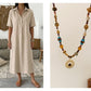 ⏰TIJDELIJK KORTING👗🌿Linnenmix midi shirtjurk V-hals losse pasvorm voor warme dagen