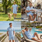 Tweedelige zomerset voor heren, bestaande uit een poloshirt en een korte broe
