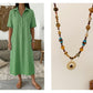 ⏰TIJDELIJK KORTING👗🌿Linnenmix midi shirtjurk V-hals losse pasvorm voor warme dagen