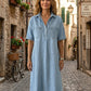 ✨TOP TREND🌈💙 Tencel Denim Midi Jurk, Koele Zijdezachte Stof, Verbergt Lichaamsoneffenheden