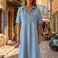 ✨TOP TREND🌈💙 Tencel Denim Midi Jurk, Koele Zijdezachte Stof, Verbergt Lichaamsoneffenheden
