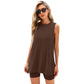 Mouwloze dames-set met ronde hals, 2-delige set, zomerse bijpassende loungeshorts, resort-, luchthaven- en reisoutfit, splitzoom, casual kleding, basic, getailleerd, thuiskleding