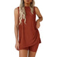 Mouwloze dames-set met ronde hals, 2-delige set, zomerse bijpassende loungeshorts, resort-, luchthaven- en reisoutfit, splitzoom, casual kleding, basic, getailleerd, thuiskleding