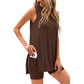 Mouwloze dames-set met ronde hals, 2-delige set, zomerse bijpassende loungeshorts, resort-, luchthaven- en reisoutfit, splitzoom, casual kleding, basic, getailleerd, thuiskleding