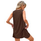 Mouwloze dames-set met ronde hals, 2-delige set, zomerse bijpassende loungeshorts, resort-, luchthaven- en reisoutfit, splitzoom, casual kleding, basic, getailleerd, thuiskleding