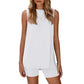 Mouwloze dames-set met ronde hals, 2-delige set, zomerse bijpassende loungeshorts, resort-, luchthaven- en reisoutfit, splitzoom, casual kleding, basic, getailleerd, thuiskleding