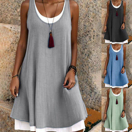 🔥HOT SALE✨ Nep-tweedelige Mouwloze Jurk, Zacht Ademend, Los Passend S-3XL👗