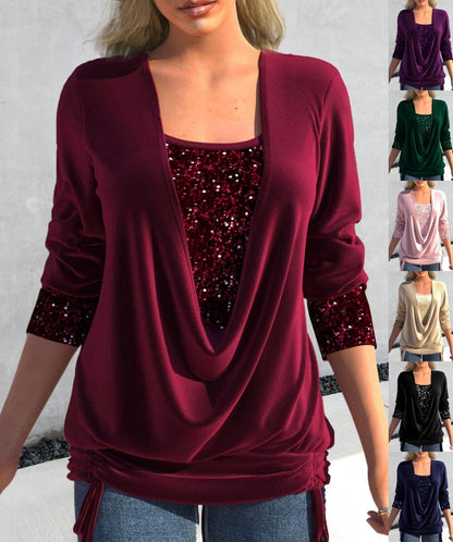 Damesshirt met lange mouwen en pailletten