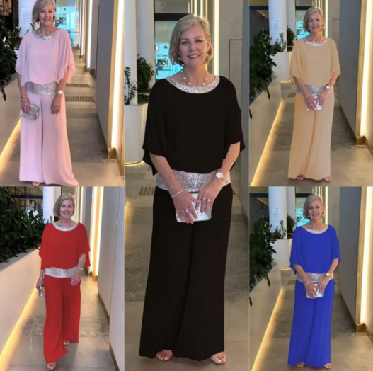 🔥Grote verkopen 49% Korting💃Elegante tweedelige set met colorblock en pailletten(Geen verzendkosten)