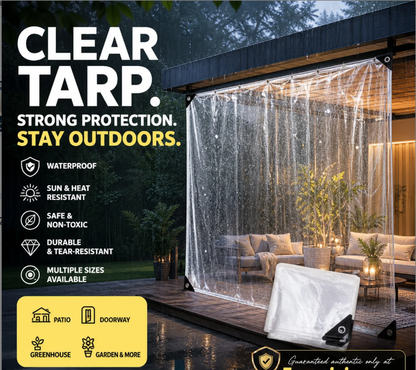 ❄️Summerfresh 50% OFF!🌧️Heavy-Duty 14 Mil Clear PVC Tarpaulin – Waterproof Outdoor Cover with Reinforced Eyelets
