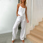Dames Effen Spaghettibandjes Top en Lange Broek Set