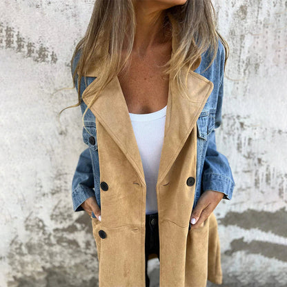 Trenchcoat van middellange lengte met stiksels in Denim Jean