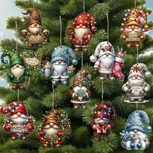 Houten kerstboom ornamenten set (12 stuks)