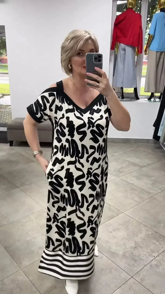 🥰Strapless V-hals Letter Patchwork Ademend Jurken