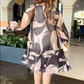 👗Vloeiende jurk met ronde hals, lange mouwen en print