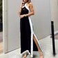 💕Beperkte uitverkoop 50% KORTING💕Dames rugloze halternek split maxi-jurk – Moeiteloze elegantie wacht op u!