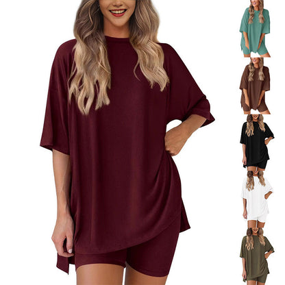 ⏳Beperkte tijd 50% korting💥Losse, modieuze, eenkleurige, casual tweedelige set met korte mouwen en korte broek
