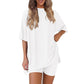⏳Beperkte tijd 50% korting💥Losse, modieuze, eenkleurige, casual tweedelige set met korte mouwen en korte broek