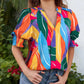 🌺Bloemen V-hals Pofmouw Blouse Voor Vrouwen