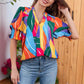 🌺Bloemen V-hals Pofmouw Blouse Voor Vrouwen