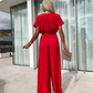 Effen gekleurde jumpsuit met hoge taille en geplooide pijpen