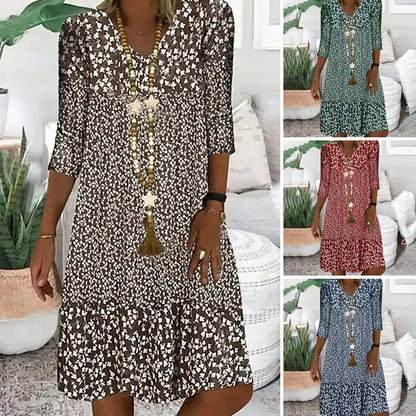 Damesmode Gedrukte Jurken met V-hals en Mid Sleeve