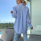 💕Beperkte Uitverkoop 50% UIT💕Vrouwen Lange Mouwen Casual Gestreept Los Overhemd Halverwege de Lengte