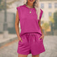 💕2025 Hot Sale 49% UIT🔥2025 Nieuwe Dames Cap Sleeve Crewneck Top & Drawstring Shorts 2-Delige Set