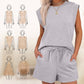 💕2025 Hot Sale 49% UIT🔥2025 Nieuwe Dames Cap Sleeve Crewneck Top & Drawstring Shorts 2-Delige Set