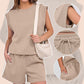 💕2025 Hot Sale 49% UIT🔥2025 Nieuwe Dames Cap Sleeve Crewneck Top & Drawstring Shorts 2-Delige Set