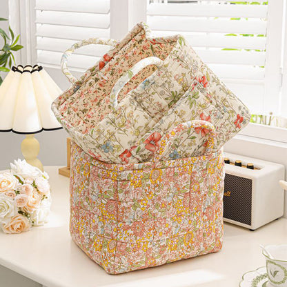 🌸 Draagbare Opvouwbare Opbergmand met Bloemenprint – Stoffen Mand