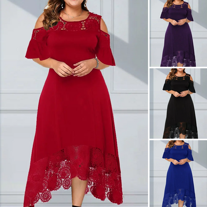 🌸 Off-Shoulder Damesjurk met Kanten Zoom – Elegante Uitstraling, Comfortabele Pasvorm & Perfect Voor Zomerse Dagen