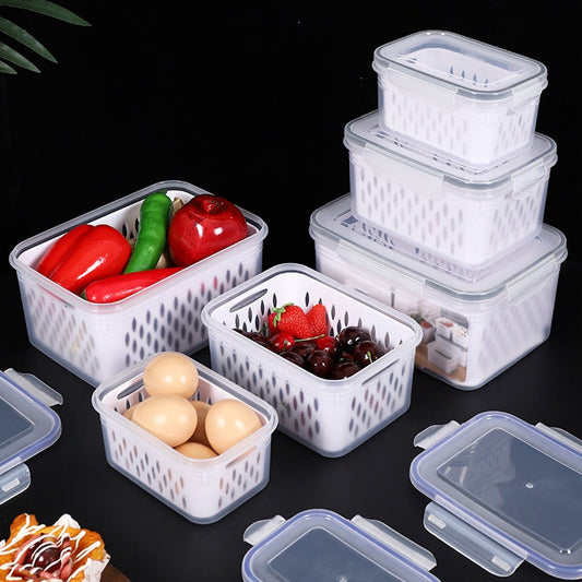 3-delige set fruitopbergdozen voor de koelkast met uitneembare vergiet
