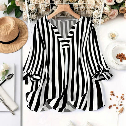 Gestreepte Blouse met V-Hals voor Dames