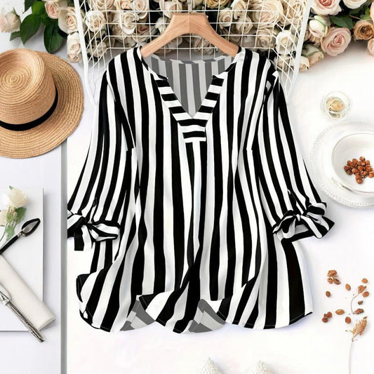 Gestreepte Blouse met V-Hals voor Dames