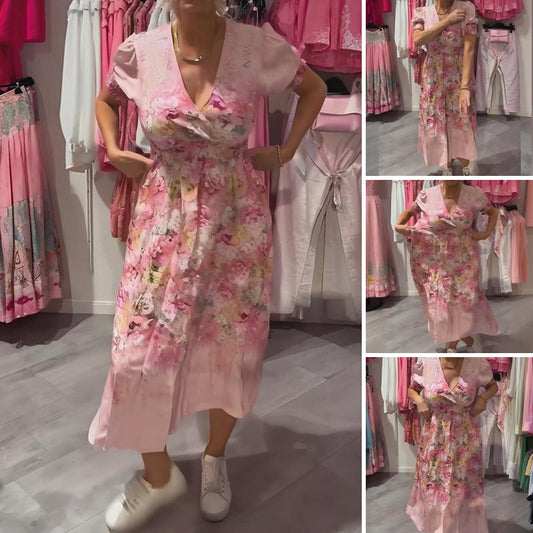 🌸Elegante lange jurk met bloemenprint en V-hals voor dames🌸