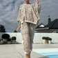 Dames set van 2-delige top en broek met luipaardprint