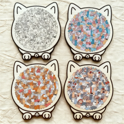 🎁Kerstuitverkoop 50% KORTING🎅 Houten katvormige puzzel van 135 stukjes Morandi-Color