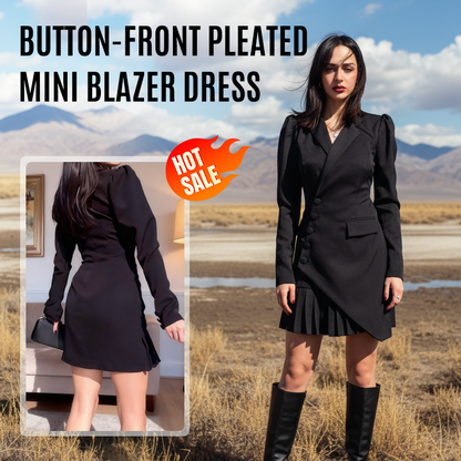🔥 Tijdelijke aanbieding - 50% korting🔥Mini-blazerjurk met knoopjes aan de voorkant en plooien – Scherpe snit en speelse plooien, perfect voor op kantoor en dates!
