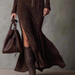 🖤Black Friday topper!✨ Lange Mouwen Maxi Jurk van Imitatiesuède met Rits – Luxe Faux Suede, Visstaart Silhouet & Zijdschlit (Elegant voor Meerdere Gelegenheden!)