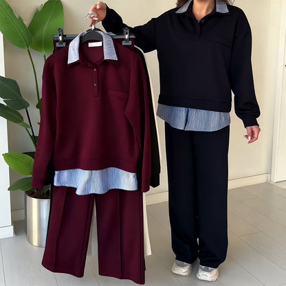 2-delige set bestaande uit een shirt met lange mouwen en een broek voor dames