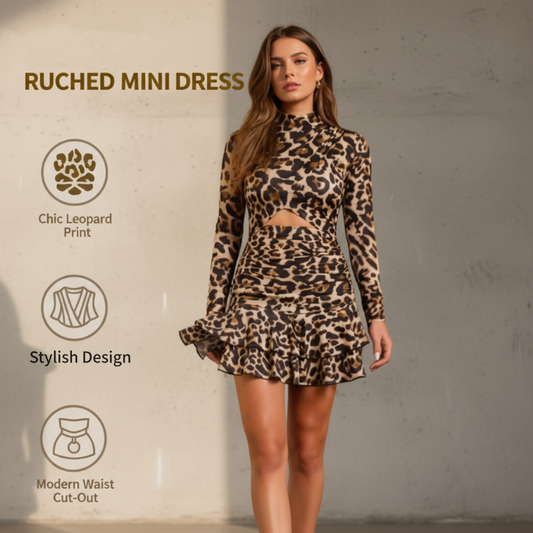 Vrouwen Leopard Print Gerimpelde Mini Jurk