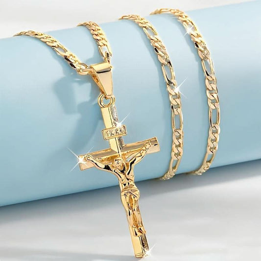 🔥 50% KORTING! ⏰ Goudkleurige Kruisbeeld Hanger Ketting – Gedetailleerd INRI Ontwerp, Verstelbare Figaro Ketting & Dagelijkse Geloof Sieraden ✝️✨