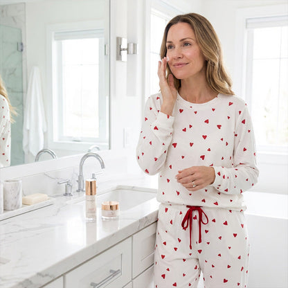 🎉Nieuwjaars Cadeau 50% KORTING!🧸 Dames pyjama set met hartjesprint: Zacht, ontspannend & perfect voor relaxte avonden